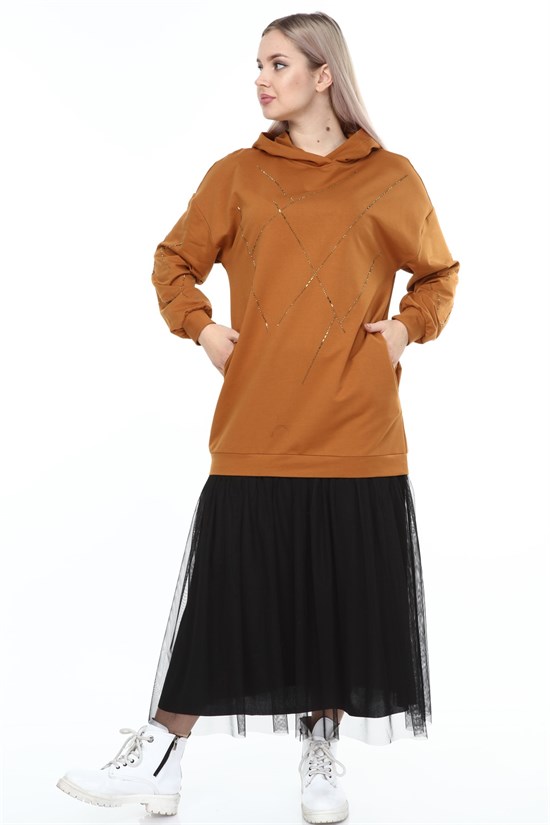FTZ Women Kadın Tül Detay Elbise TABA