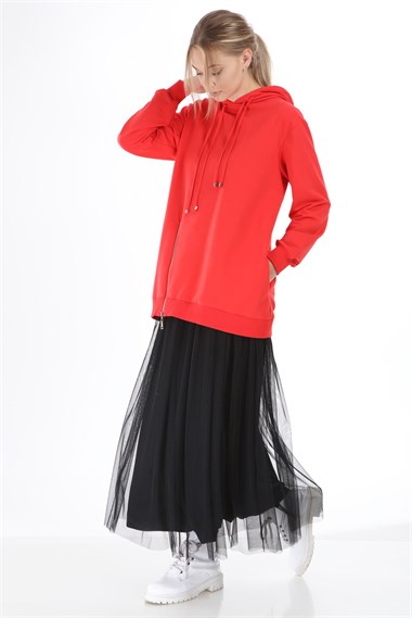 FTZ Women Kadın İki İplik Tül Kumaş Elbise MERCAN