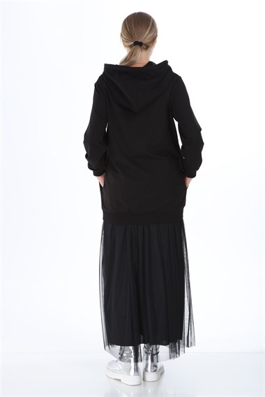 FTZ Women Kadın İki İplik Tül Kumaş Elbise SİYAH
