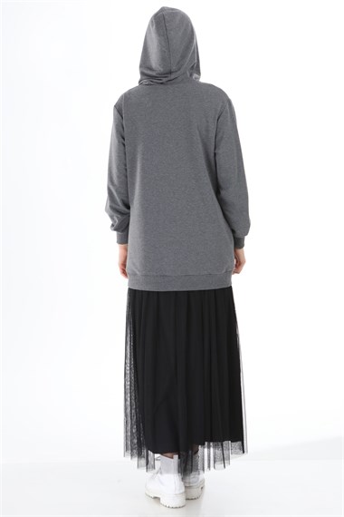 FTZ Women Kadın İki İplik Tül Kumaş Elbise GRİ