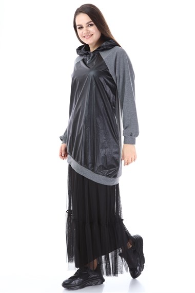 FTZ Women Kadın Kapüşonlu Elbise GRİ