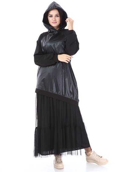 FTZ Women Kadın Kapüşonlu Elbise SİYAH