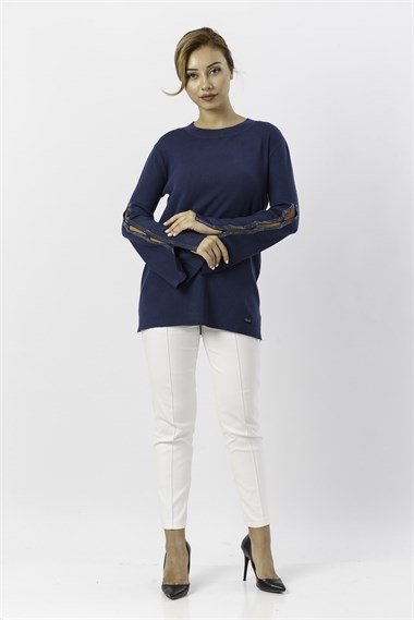 FTZ Women Kadın Kolları Taş Detaylı Bluz PETROL
